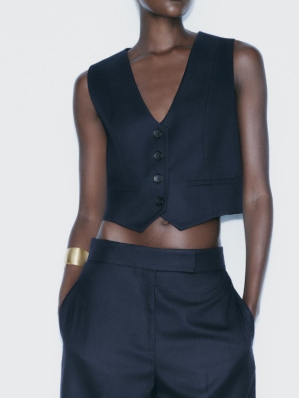 NWOT Zara Navy Blue Cropped Tailored Waistcoat Vest Size M
